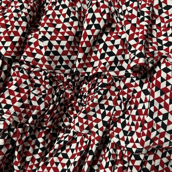 Maje Jalao Printed Ruffled Smocked Mini Skirt Size Small (1) Red Black Diamond - Picture 5 of 6